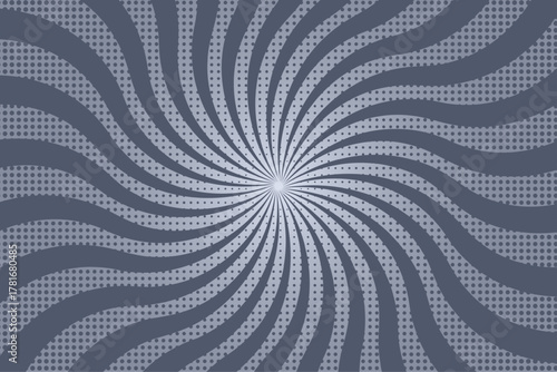 Monochrome comic book sunburst background with halftone dots