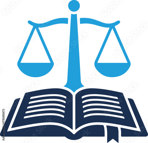 Scales of justice on open book, law concept
