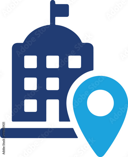 Icon of a government building with a location pin