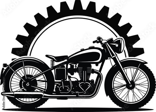 Classic vintage motorcycle gear cog silhouette design for automotive enthusiasts