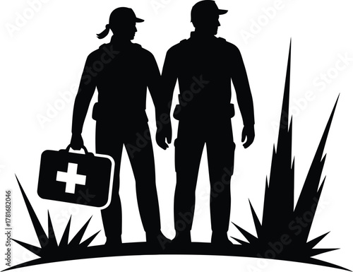 Diverse first responders medic paramedic team silhouette in action
