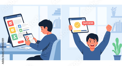 A person successfully completing a task or achieving a goal using digital devices.