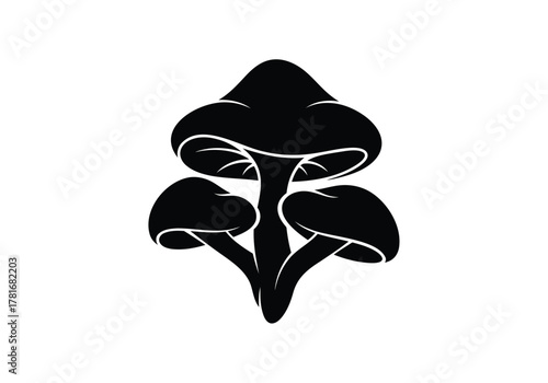 Three black mushrooms vector illustration, nature forest fungi silhouette on white background