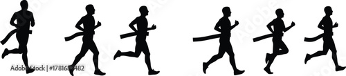 Running silhouette sequence, athletic motion study, human gait analysis, dynamic movement frames, sports biomechanics, animation reference, fitness training visual, 