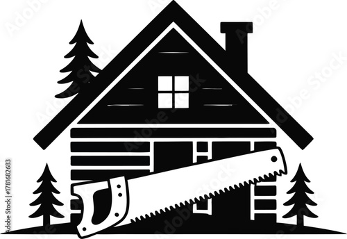 Log cabin saw carpenter home repair silhouette design
