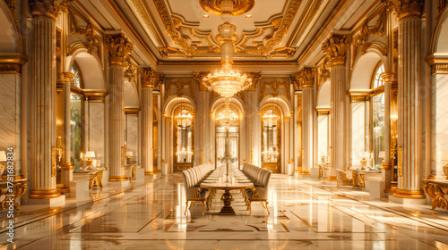 Wallpaper Mural Luxurious Golden Palace Dining Hall with Chandeliers and Marble Decor Torontodigital.ca