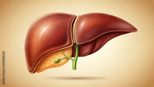Anatomical illustration of a human liver and gallbladder