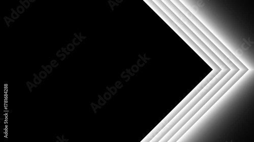 Futuristic neon white glowing chevron arrows animation right on a black abstract technology background