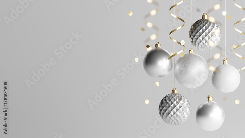 Silver christmas balls background. 3d rendering