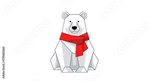 Festive polar bear with a red scarf brings winter cheer for holidays, perfect for seasonal greetings and cozy decor projects