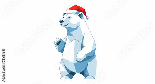 Festive polar bear wearing a Santa hat brings holiday cheer to your projects this season, perfect for cards, invitations, and social media campaigns
