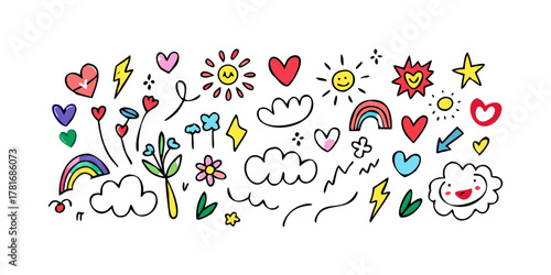 Cute doodle elements for kids design concept