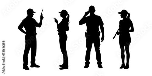 Silhouette of security guards and police officers