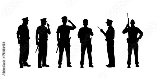 Silhouette of police officers with radio