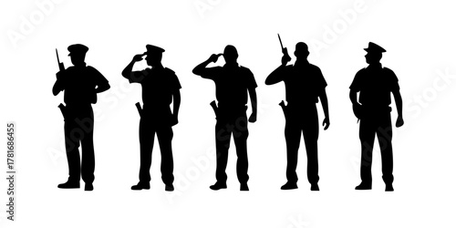 Silhouette of police officers saluting