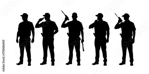 Silhouettes of police officers with radios