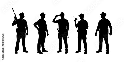 Silhouette of police officers in various poses