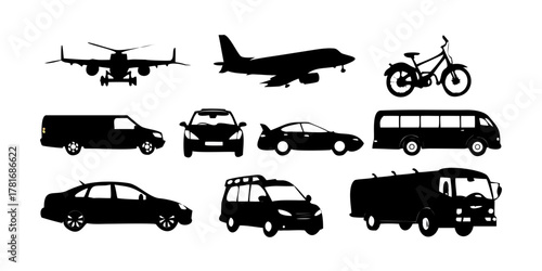 Various means of transportation silhouetted
