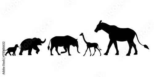 Silhouette of various african animals, vector illustration