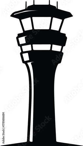 Illustrator airport control tower modern construction black Silhouette vector