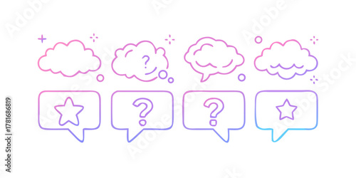 Cloud and speech bubble linear icons