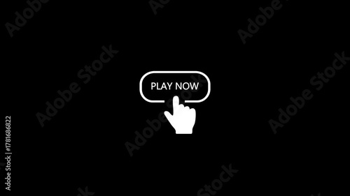 White outline icon of a hand pressing a lets play now on a black background image photo