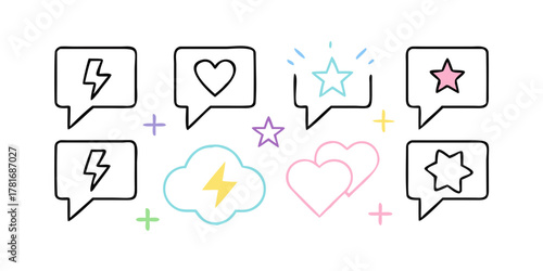 Hand drawn social media doodle speech bubbles