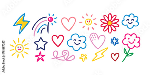 Cute doodle elements for kids design concept