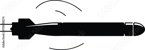 Illustrator Torpedo rotating underwater weapon black and white Silhouette vector