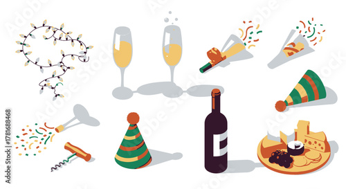 Celebration of Festivities with Wine, Champagne and Festive Accessories