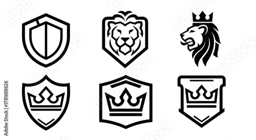 Modern gothic badge and crest set. Vector logo elements for branding. Black and white heraldry.