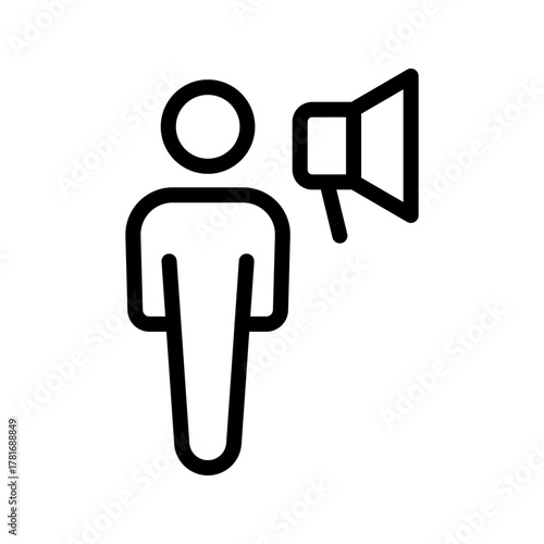 Announcer icon set featuring speaking roles, public messaging, event hosting, announcements, and voice communication in a clean modern line style