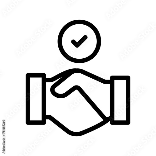 Verified Handshake icon set featuring trusted agreements, approved partnerships, business deals, and mutual collaboration in a clean modern minimal line style