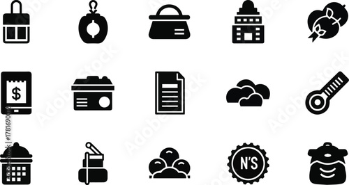 A Collection of Icons: A captivating assortment of meticulously crafted icons, each a testament to graphic resource, arranged to showcase a variety of items and objects with striking simplicity. 