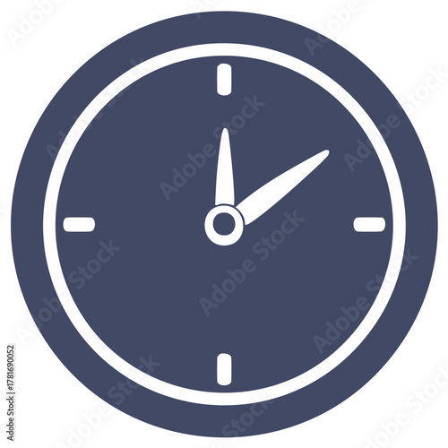 Simple Dark Blue Clock Face with White Hands Showing Nearly Two Oclock