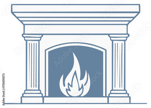 Classic Fireplace Hearth Design with Architectural Columns and Flames