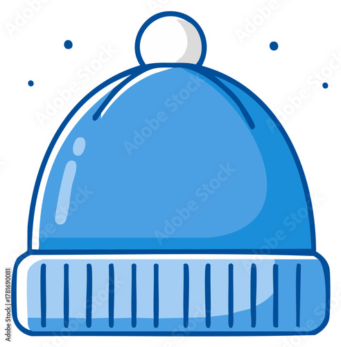Cartoon illustration of a blue winter beanie hat with a pompom and dots