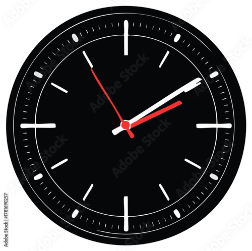 Simple Black Clock Face with Red and White Hands