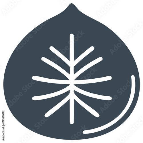 Simple Chestnut Icon with Leaf Veins and Outline Graphic Design
