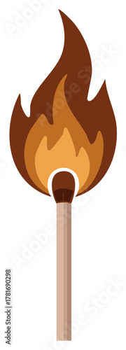 Vector Illustration of a Burning Match with a Flame