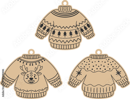 christmas sweater ornament, personalized kids name, custom family names, cute christmas tree hanging ornament, cricut, glowforge engrave, wooden