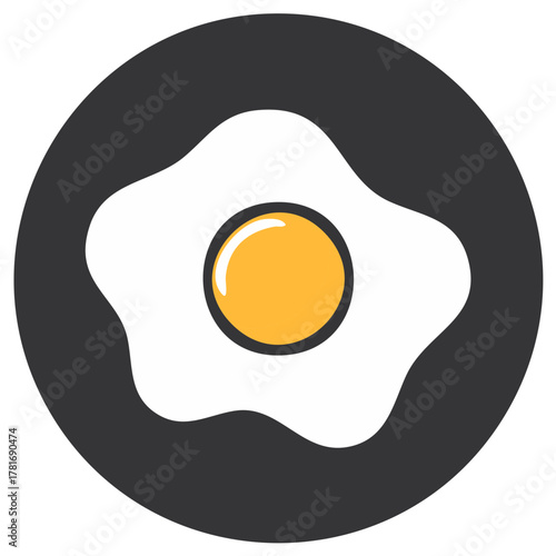Minimalist Sunny Side Up Egg Illustration Bright Yellow Yolk White Albumen Circle Frame