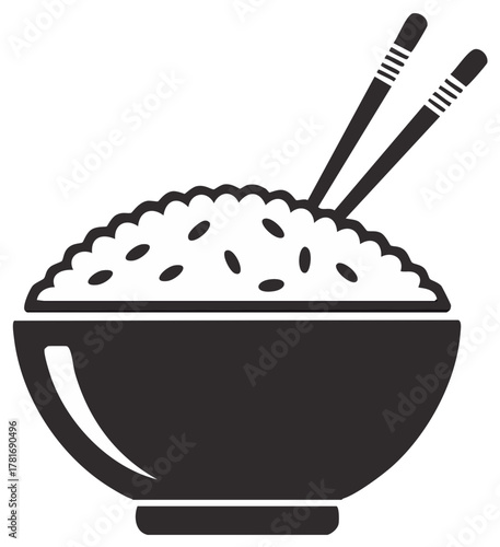 Bowl of rice and chopsticks vector illustration