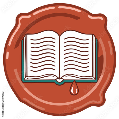 Open Book with Seal and Droplet Emblem