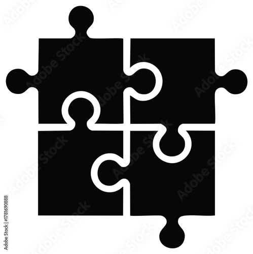 Interlocking black puzzle pieces joined together. Unity concept, teamwork and solution.