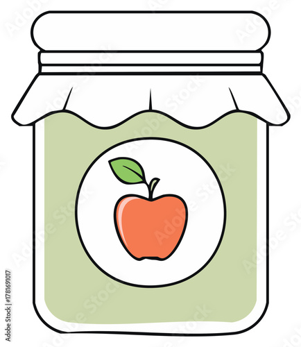 Apple Jam Jar Illustration with Red Apple Label Preserves Fruit Spread Homemade Food Item