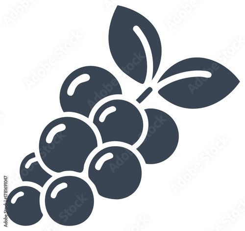 Dark Blue Grape Bunch Icon with Leaves Healthy Fruit Graphic Design Element