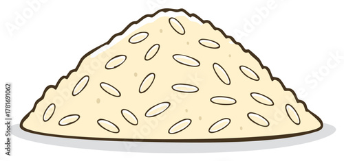 Illustration of Cooked Rice Pile with Grains Cartoon Style