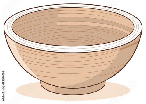 Simple Empty Wooden Bowl with Horizontal Textured Stripes Kitchenware Food Container Illustration