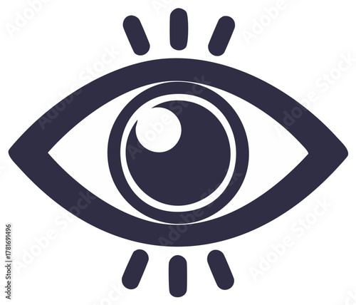 Stylized eye icon with dark purple color and simple shapes, representing sight and vision